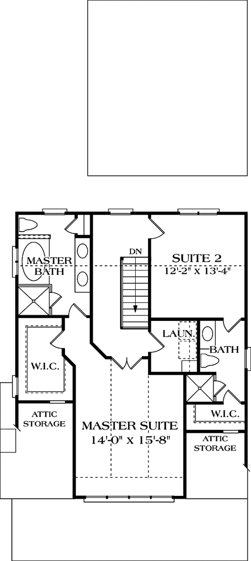 Floor Plan Second Story of Bungalow Plan #180-1007