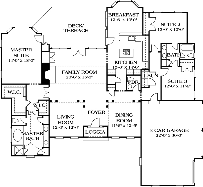 Floor Plan First Story of European Plan #180-1010