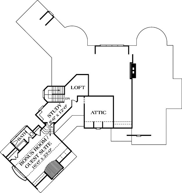 Floor Plan Second Story of European Plan #180-1013