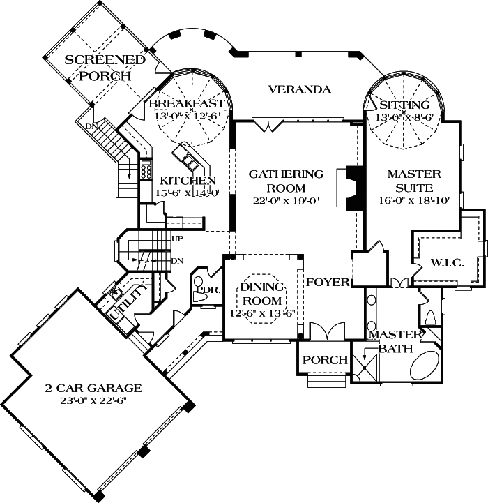 Floor Plan First Story of European Plan #180-1013