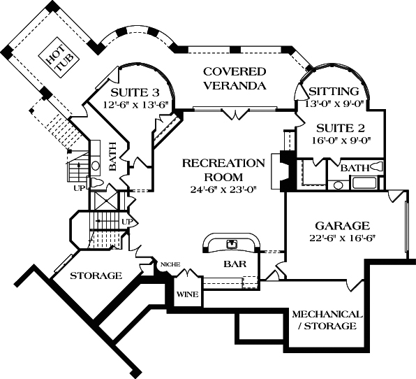 Floor Plan Basement of European Plan #180-1013