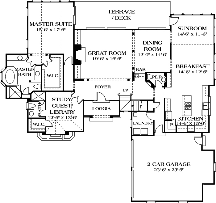 Floor Plan First Story of Traditional Plan #180-1014