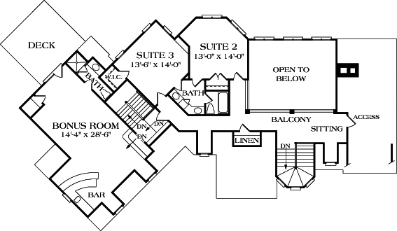 Floor Plan Second Story of French Plan #180-1015