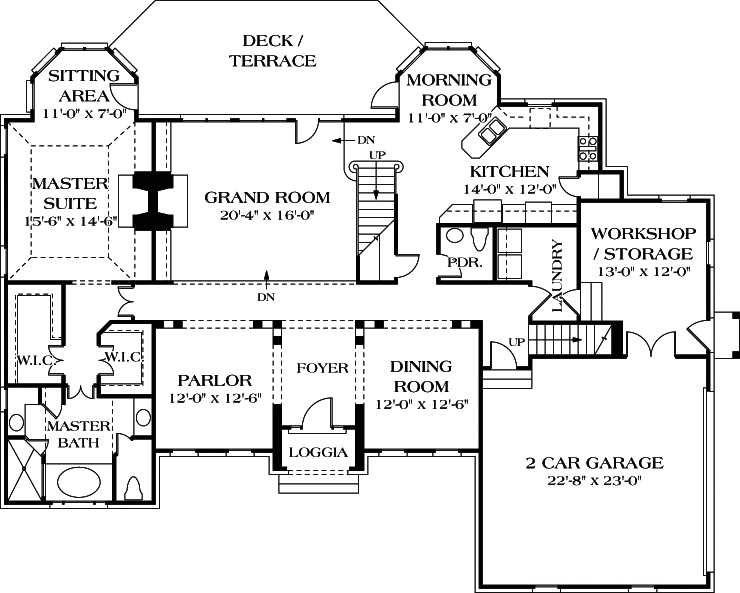 Floor Plan First Story of Traditional Plan #180-1016