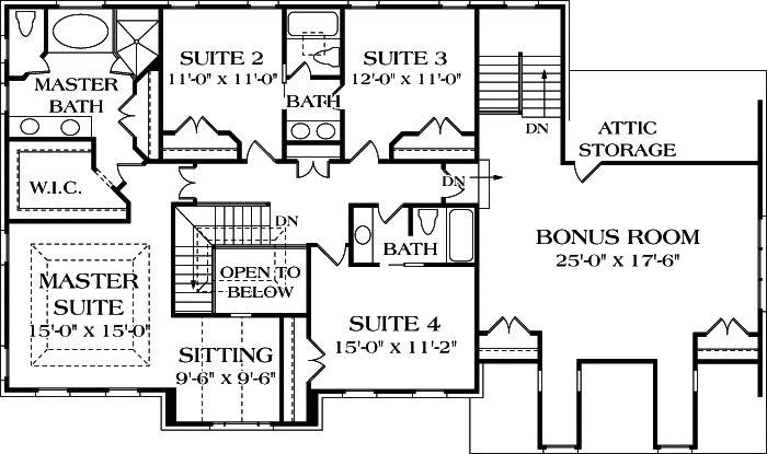Floor Plan Second Story of Georgian Plan #180-1017