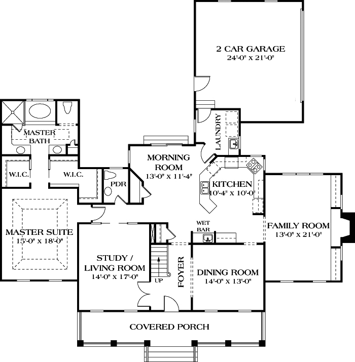 Floor Plan First Story of Southern Plan #180-1018