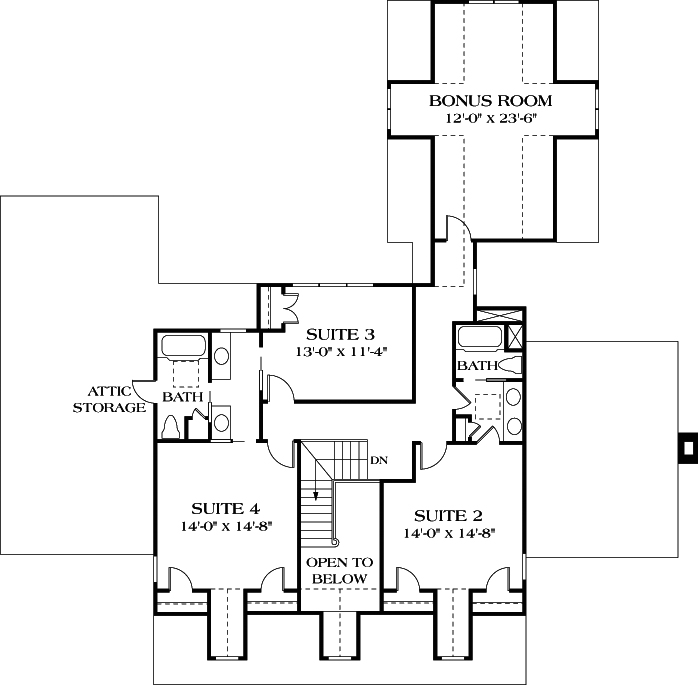 Floor Plan Second Story of Southern Plan #180-1018