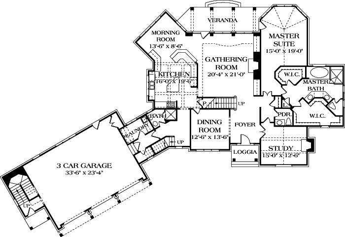 Floor Plan First Story of European Plan #180-1021