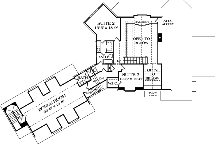 Floor Plan Second Story of European Plan #180-1021