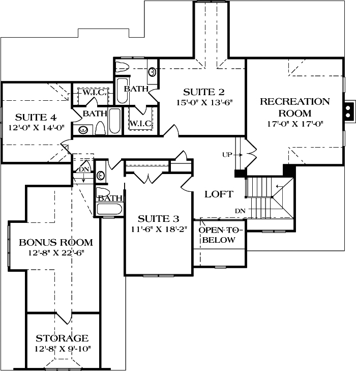 Floor Plan Second Story of Cottage Plan #180-1022