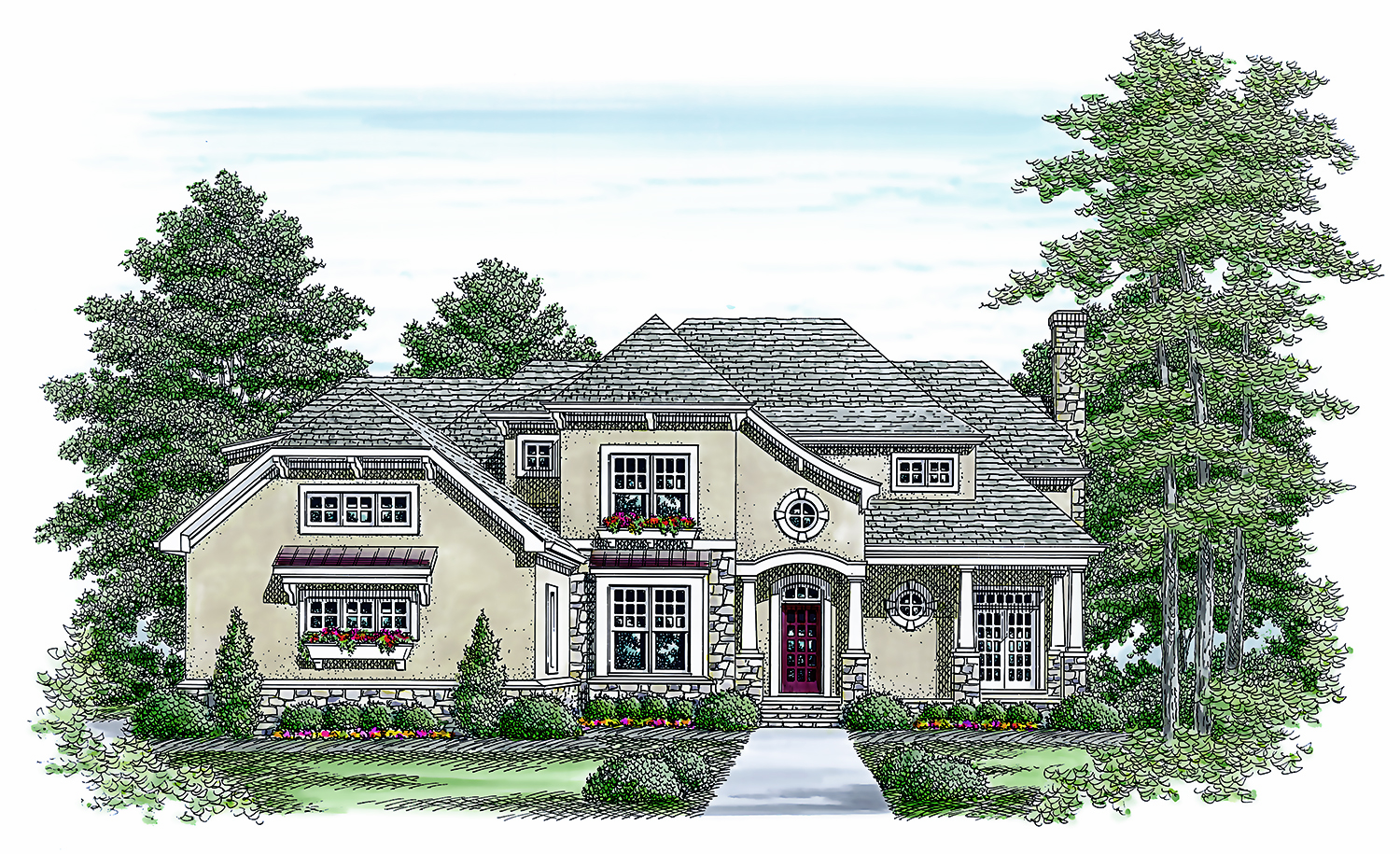 Home Plan Front Elevation of this 4-Bedroom,3680 Sq Ft Plan -180-1022