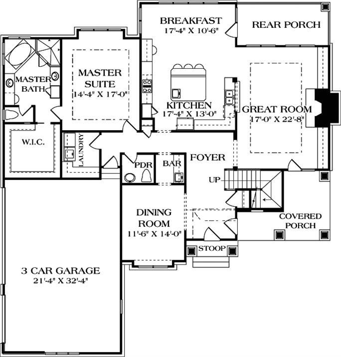 Floor Plan First Story of Cottage Plan #180-1022