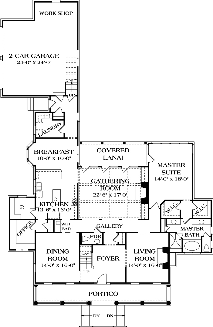 Floor Plan First Story of Southern Plan #180-1024