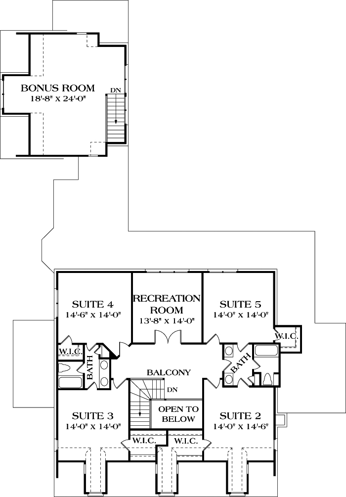 Floor Plan Second Story of Southern Plan #180-1024