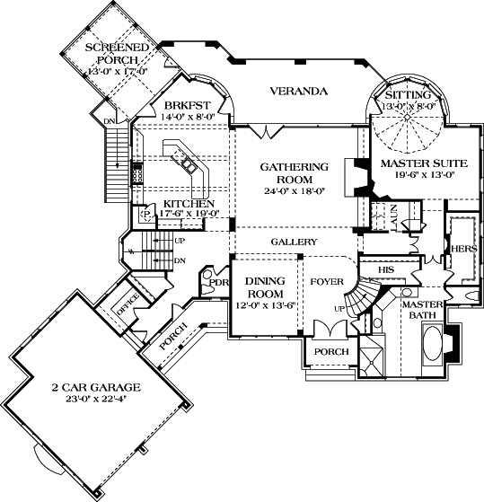 Floor Plan First Story of Luxury Plan #180-1025