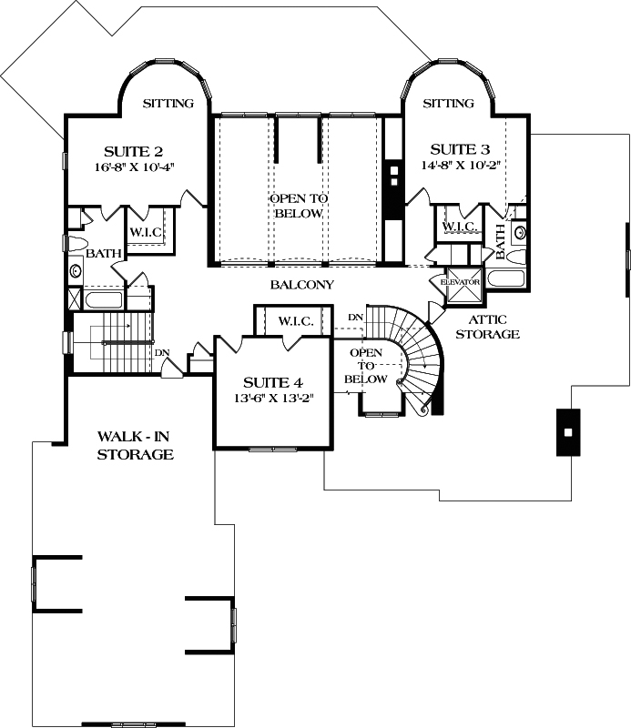 Floor Plan Second Story of Cottage Plan #180-1026