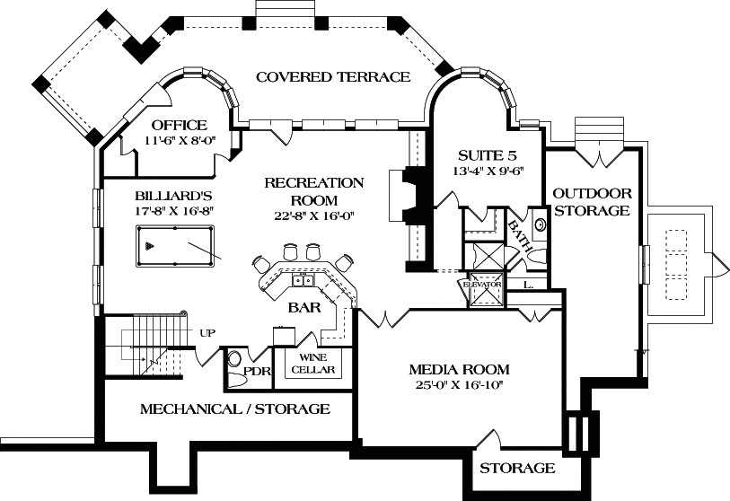Floor Plan Basement of Cottage Plan #180-1026