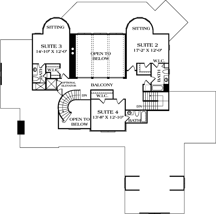 Floor Plan Second Story of Cottage Plan #180-1028