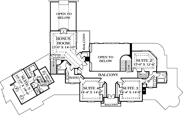 Floor Plan Second Story of Mediterranean Plan #180-1030