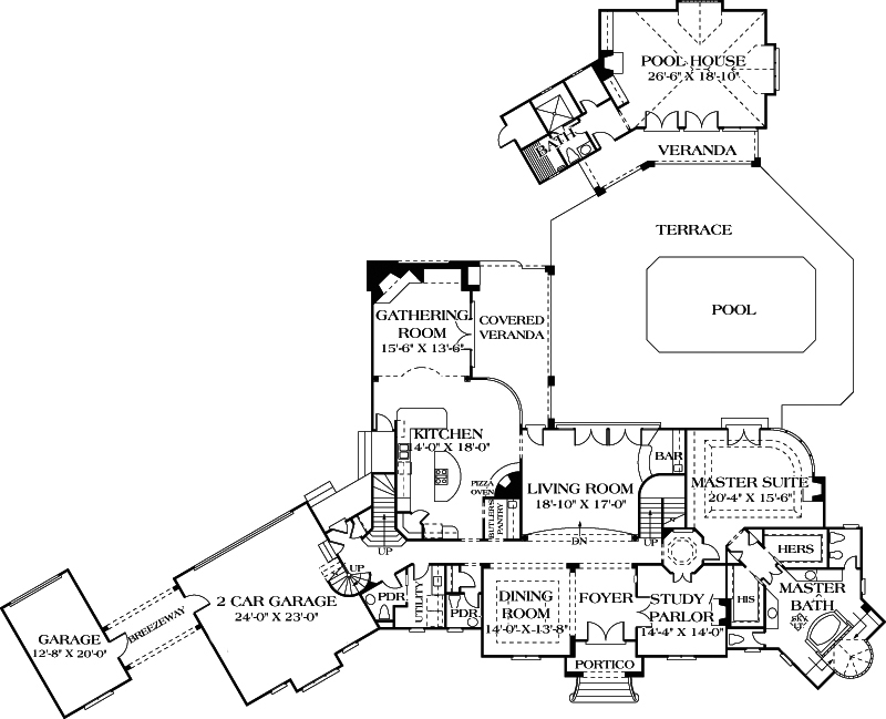 Floor Plan First Story of Mediterranean Plan #180-1030