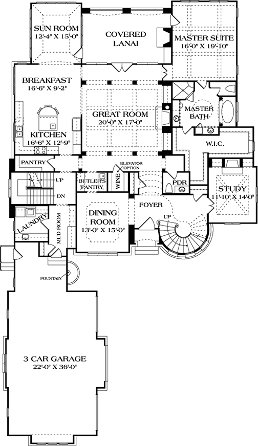 Floor Plan First Story of European Plan #180-1032