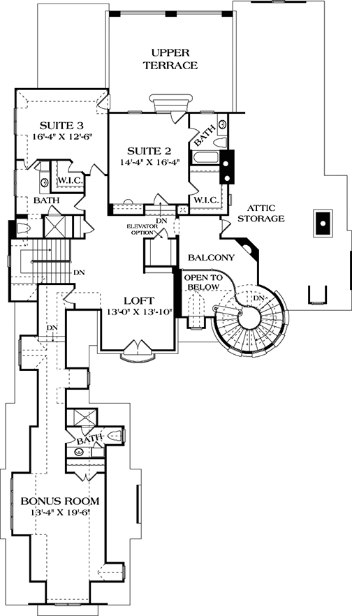 Floor Plan Second Story of European Plan #180-1032