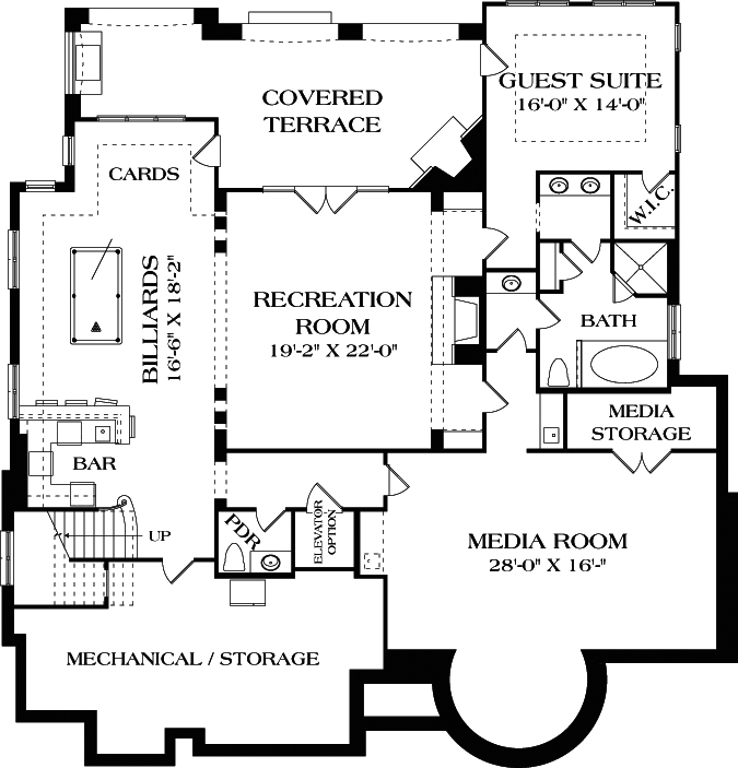 Floor Plan Basement of European Plan #180-1032