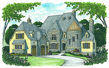 Front elevation of European home (ThePlanCollection: House Plan #180-1032)