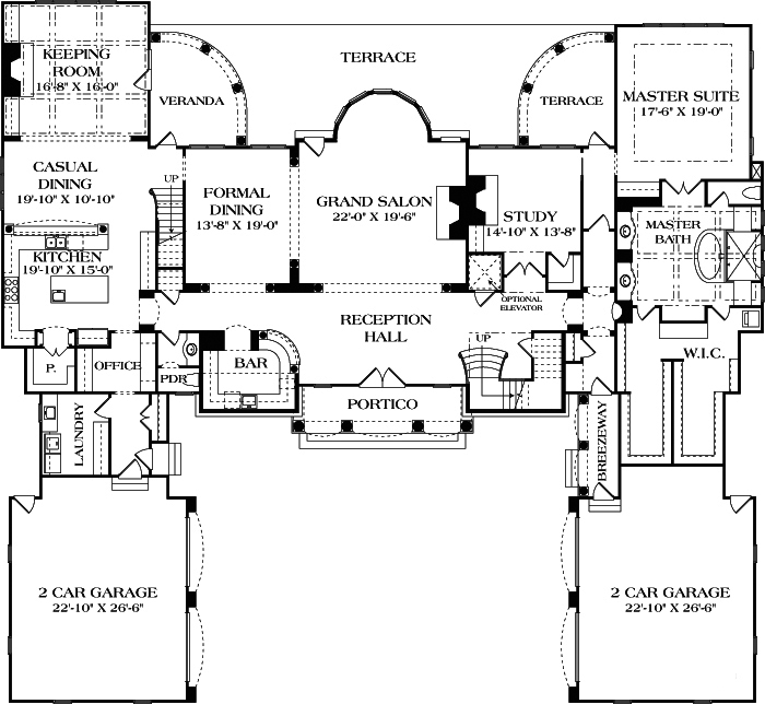 Floor Plan First Story of European Plan #180-1033