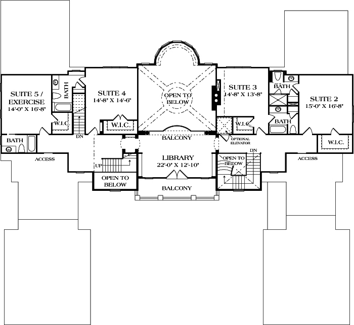 Floor Plan Second Story of European Plan #180-1033