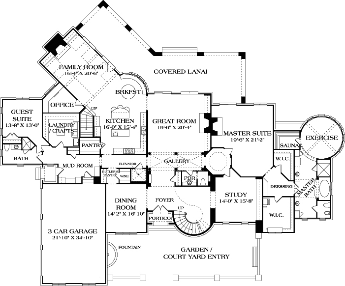 Floor Plan First Story of Luxury Plan #180-1034