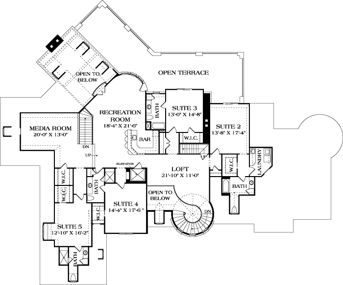 Floor Plan Second Story of Luxury Plan #180-1034
