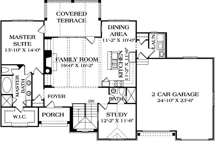 Floor Plan First Story of Cottage Plan #180-1036