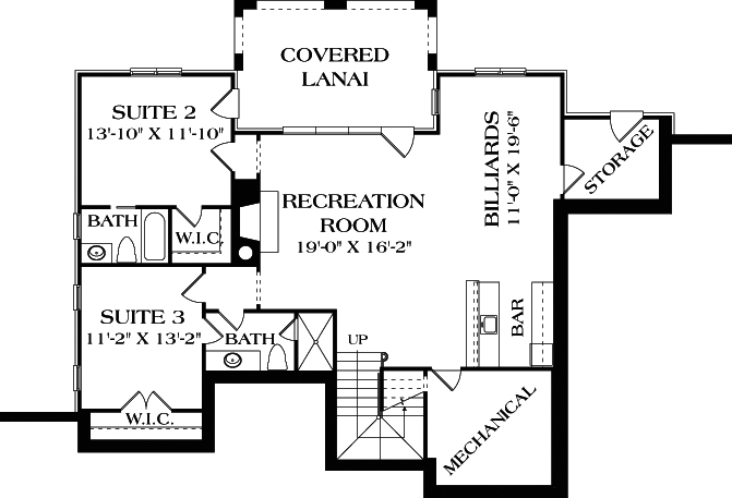 Floor Plan Basement of Cottage Plan #180-1036