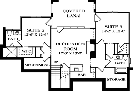 Floor Plan Basement of European Plan #180-1038