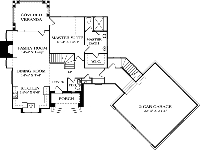 Floor Plan First Story of Arts and Crafts Plan #180-1039