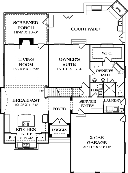 Floor Plan First Story of European Plan #180-1041