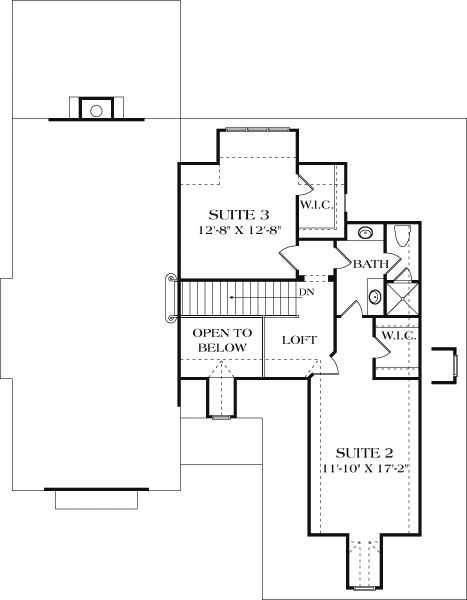 Floor Plan Second Story of European Plan #180-1041