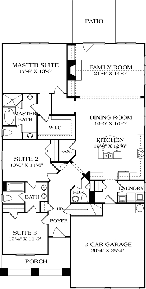 Floor Plan First Story of Craftsman Plan #180-1042