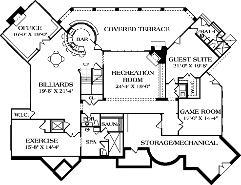 Floor Plan Basement of Luxury Plan #180-1043