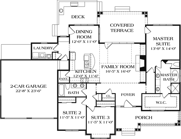 Floor Plan First Story of Craftsman Plan #180-1045