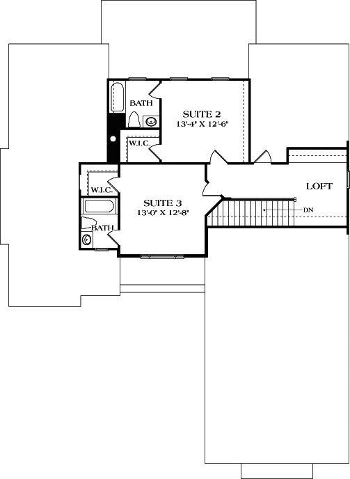 Floor Plan Second Story of Craftsman Plan #180-1046