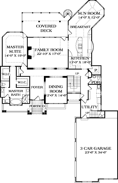 Floor Plan First Story of Craftsman Plan #180-1047