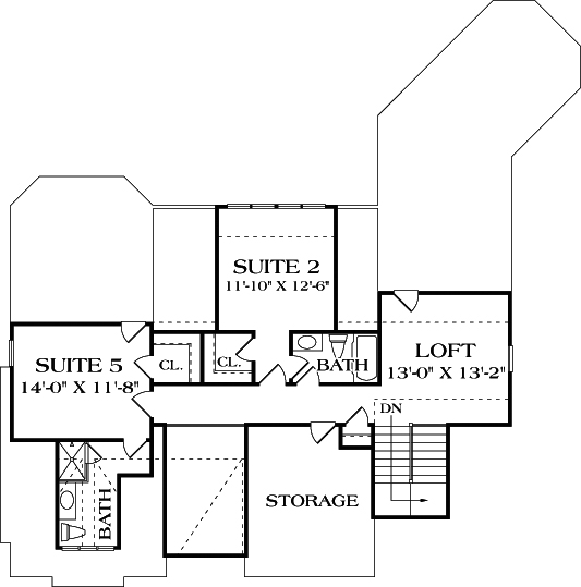 Floor Plan Second Story of Craftsman Plan #180-1047