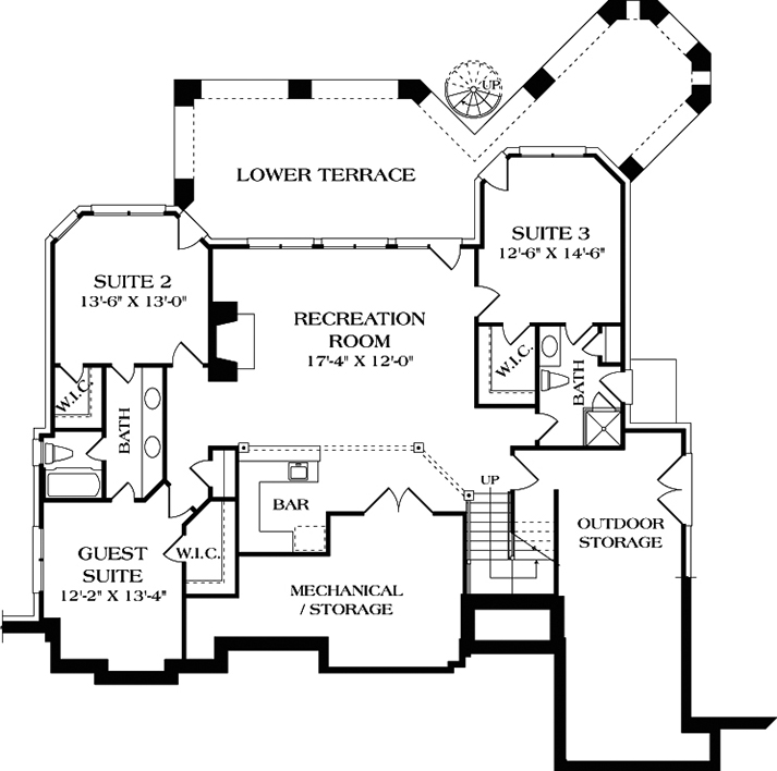 Floor Plan Basement of Craftsman Plan #180-1048