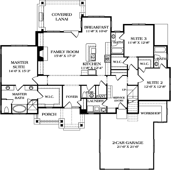 Floor Plan First Story of Craftsman Plan #180-1049