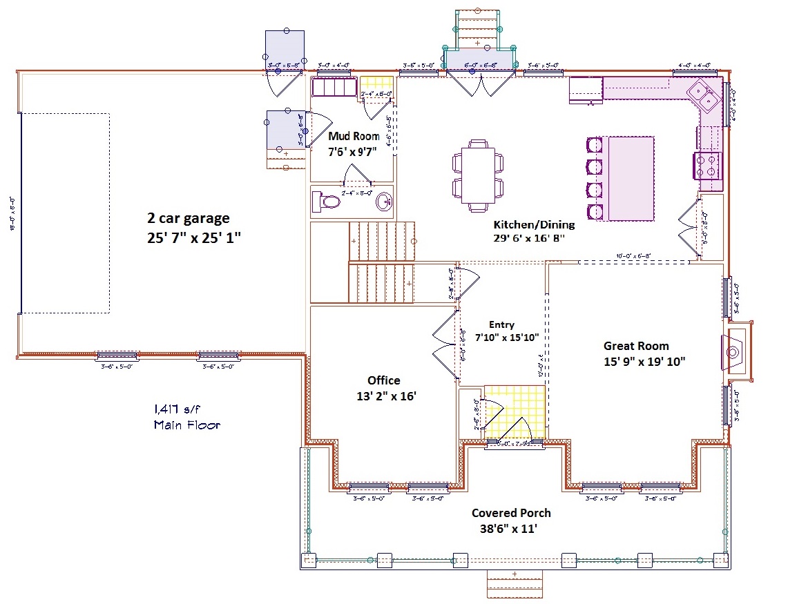 Floor Plan First Story of Craftsman Plan #187-1001