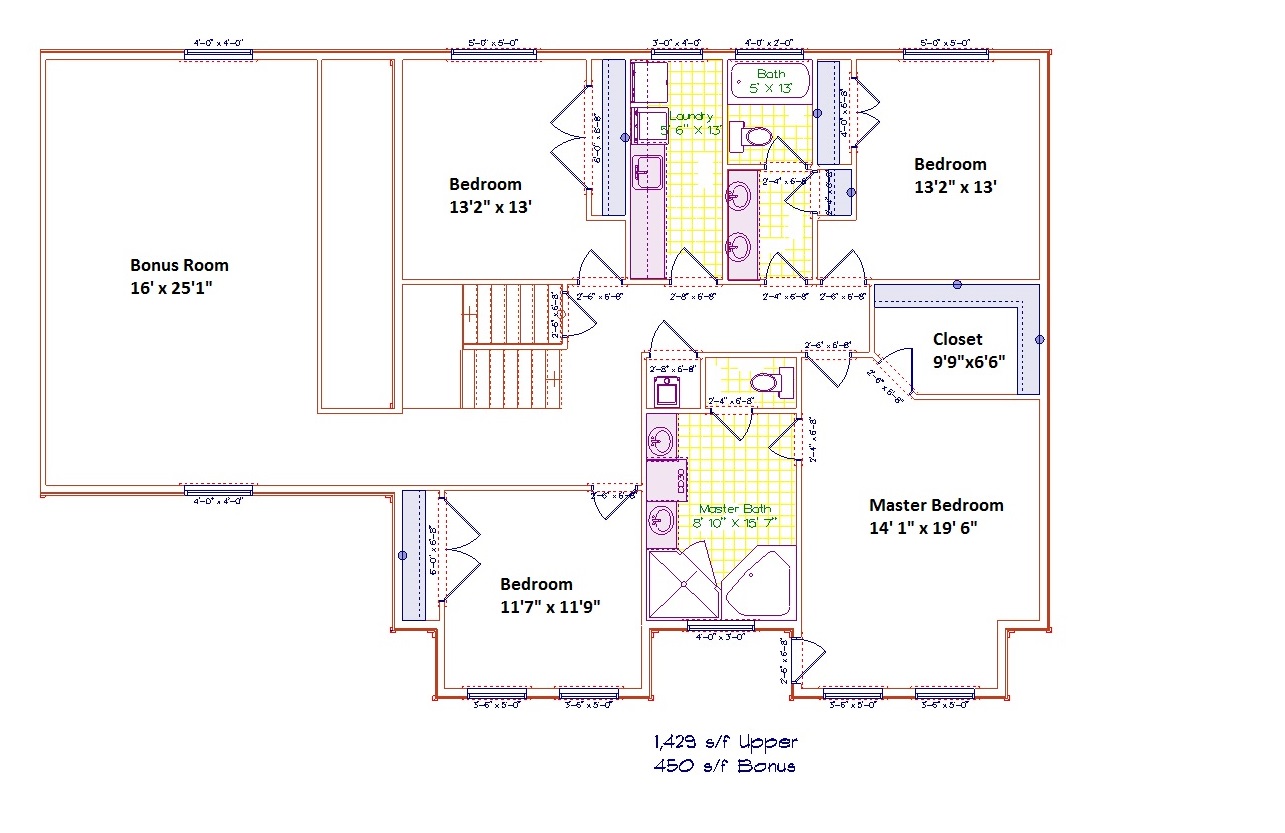 Floor Plan Second Story of Craftsman Plan #187-1001
