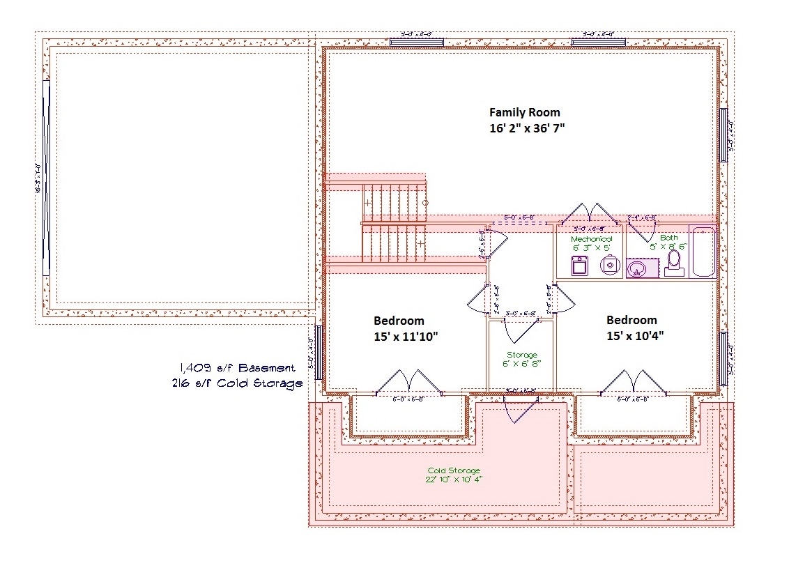 Floor Plan Basement of Craftsman Plan #187-1001