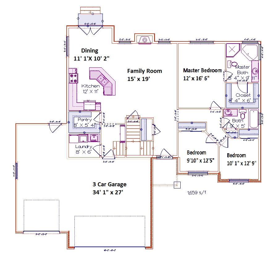 Floor Plan First Story of Traditional Plan #187-1002